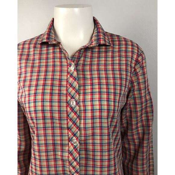 1980s Plaid Button Up Long Short Sleeve Shirt / Women’s Small - Picture 5 of 7